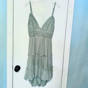 Lace Boho Backless Mini Dress Olive Green L